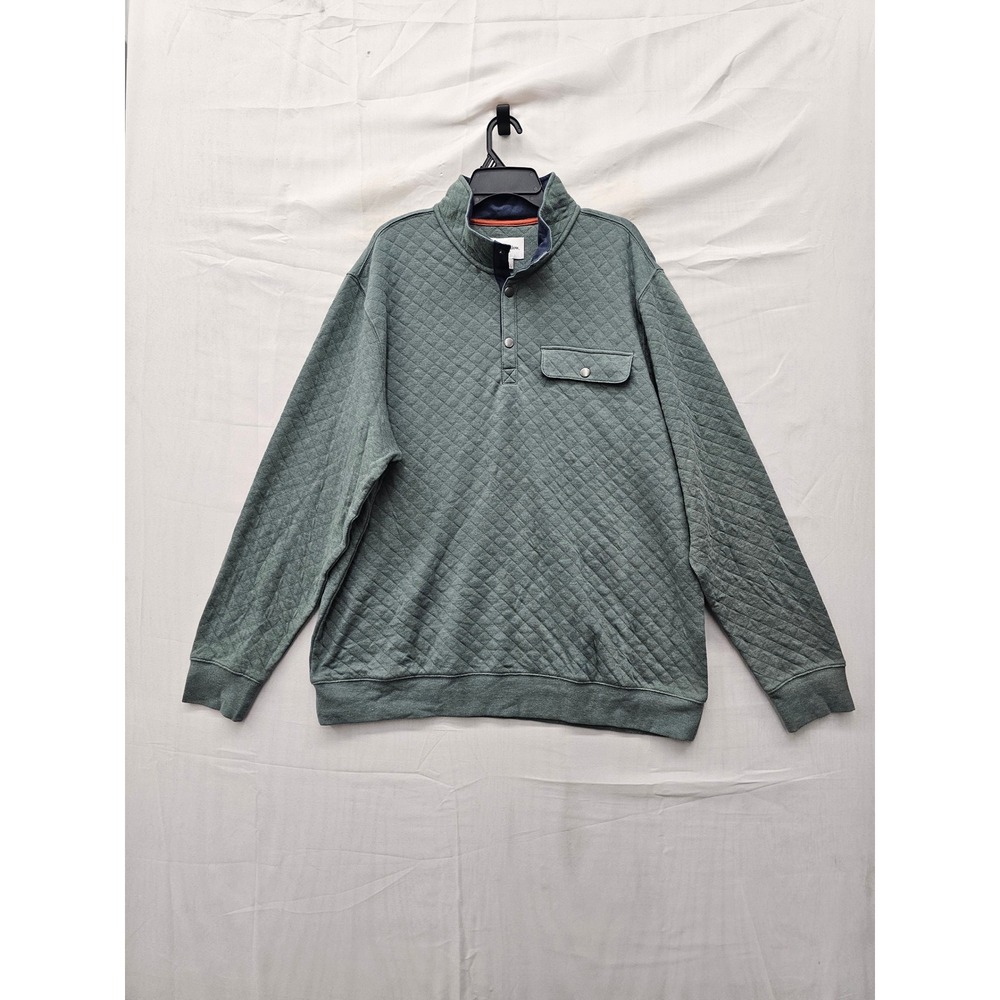 Goodfellow & Co Mens Quilted 1/4 Snap Pullover Green Cotton Blend Size XL
